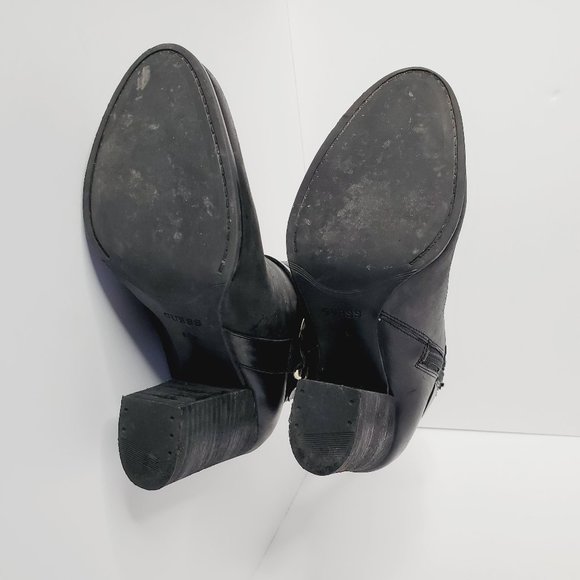 GUESS Genuine Leather Buckle Heel Moto Boots - Picture 10 of 11